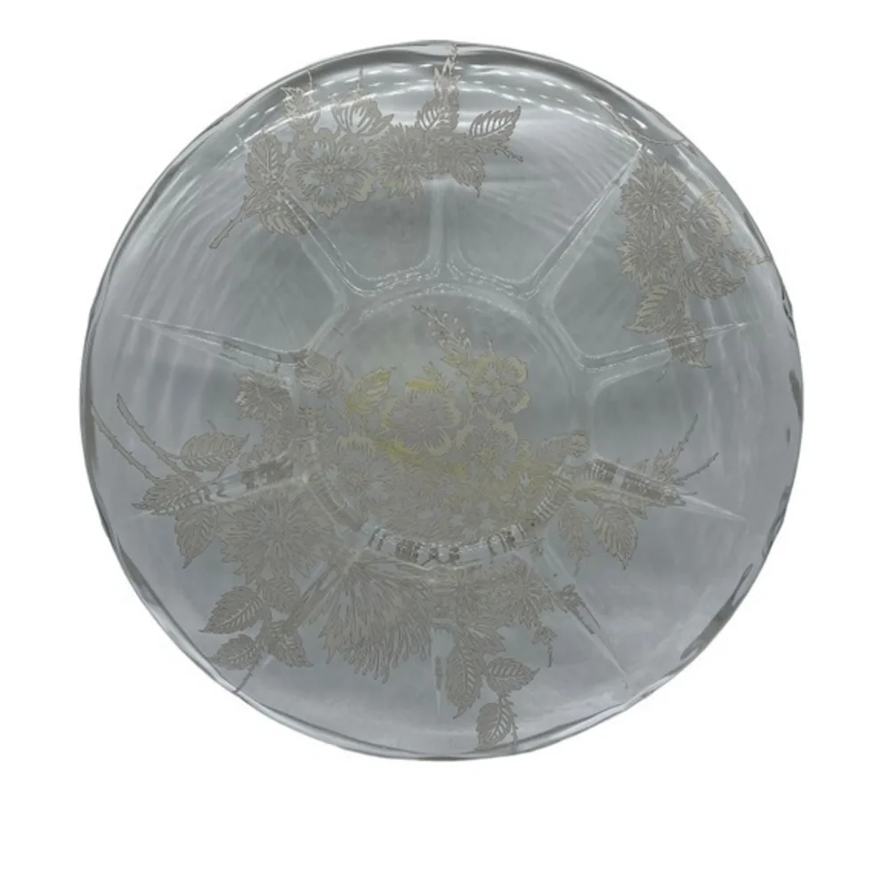 Vintage Silver City Glass Co. Daisy Pattern Silver Overlay Cake Plate/Platter